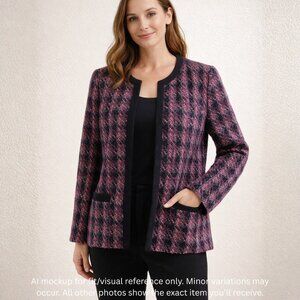 Croft & Barrow Pink Black Tweed Jacket Blazer XL Open Front Career Classic